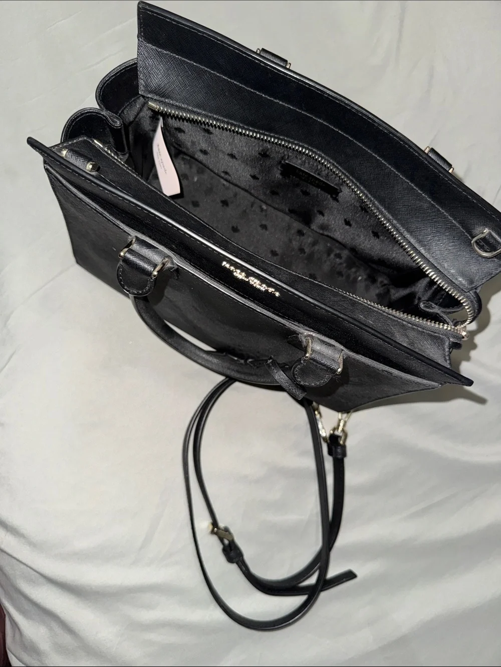 kate spade Black Leather Structured Top-Handle Satchel with Strap